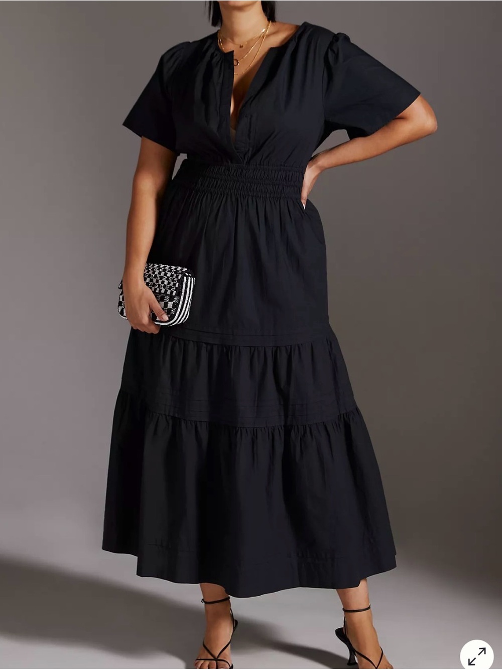 Anthropologie Black Cotton Button-Front Shirt Dress
